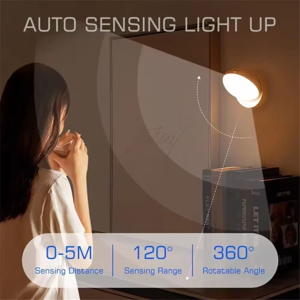 Rechargeable Wireless LED Night Lamp with Motion Sensor – 360° Rotating Magnetic Design for Kitchen, Bedroom, and Bedside Table