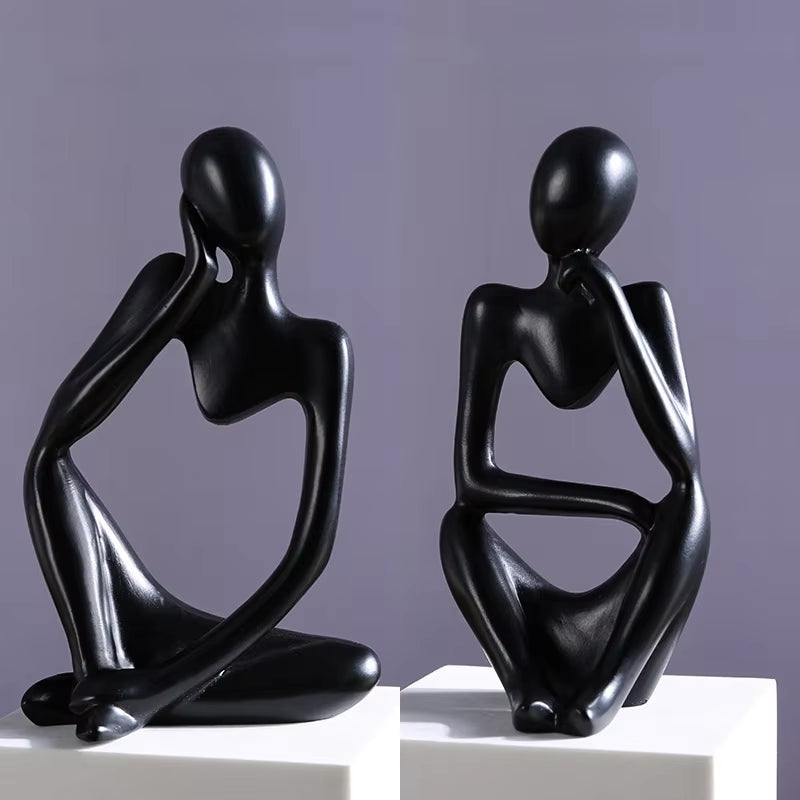 The Thinker Abstract Statue Set – Sand-Colored Yoga Figurine Sculptures for Nordic Living Room & Desk Decor