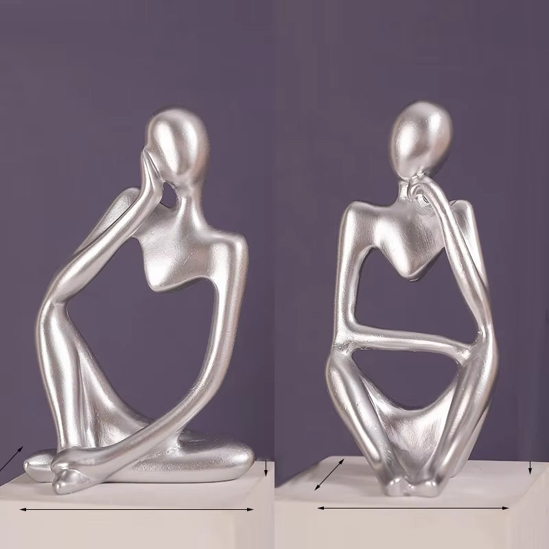 The Thinker Abstract Statue Set – Sand-Colored Yoga Figurine Sculptures for Nordic Living Room & Desk Decor