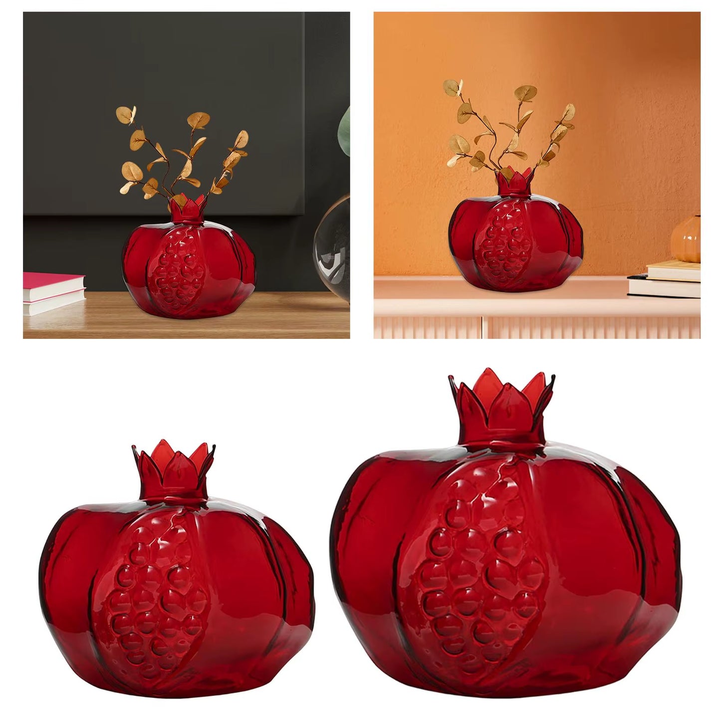 Pomegranate Glass Vase – Elegant Flower Pot for Wedding Tables and Living Room Décor