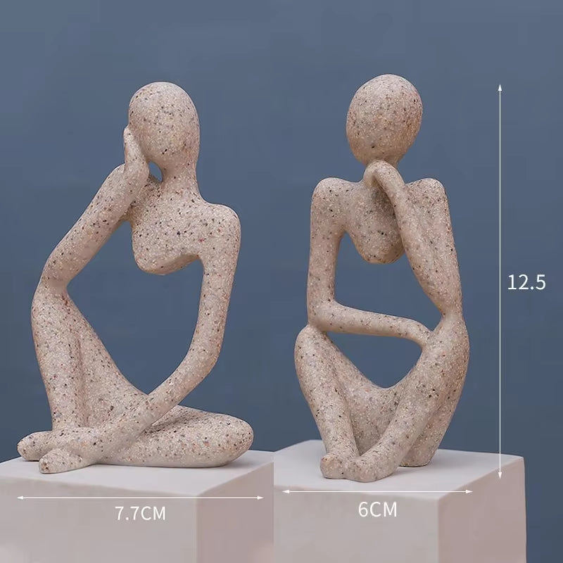 The Thinker Abstract Statue Set – Sand-Colored Yoga Figurine Sculptures for Nordic Living Room & Desk Decor