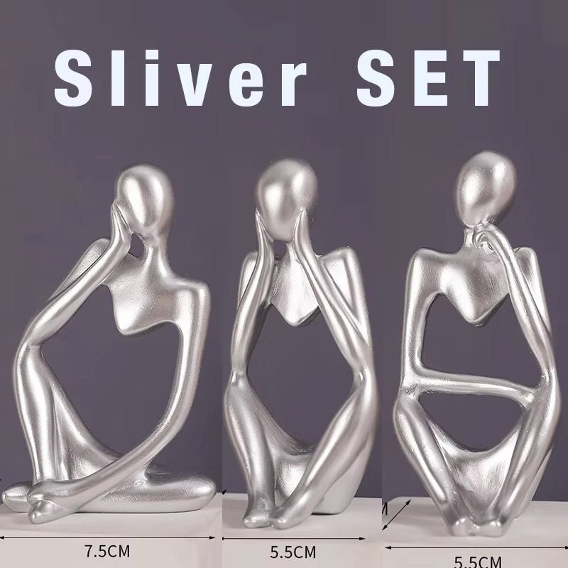 The Thinker Abstract Statue Set – Sand-Colored Yoga Figurine Sculptures for Nordic Living Room & Desk Decor