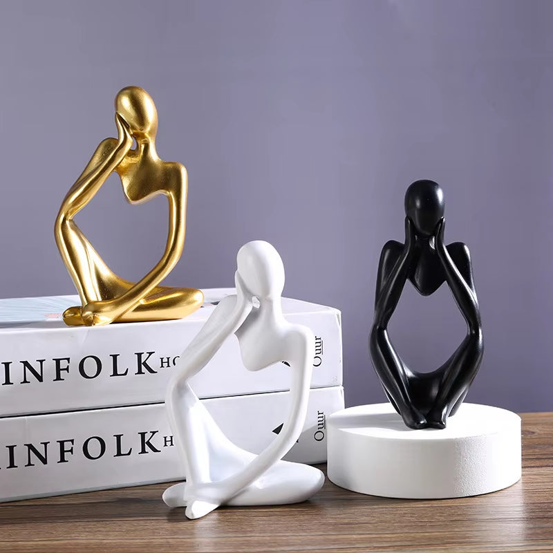 The Thinker Abstract Statue Set – Sand-Colored Yoga Figurine Sculptures for Nordic Living Room & Desk Decor