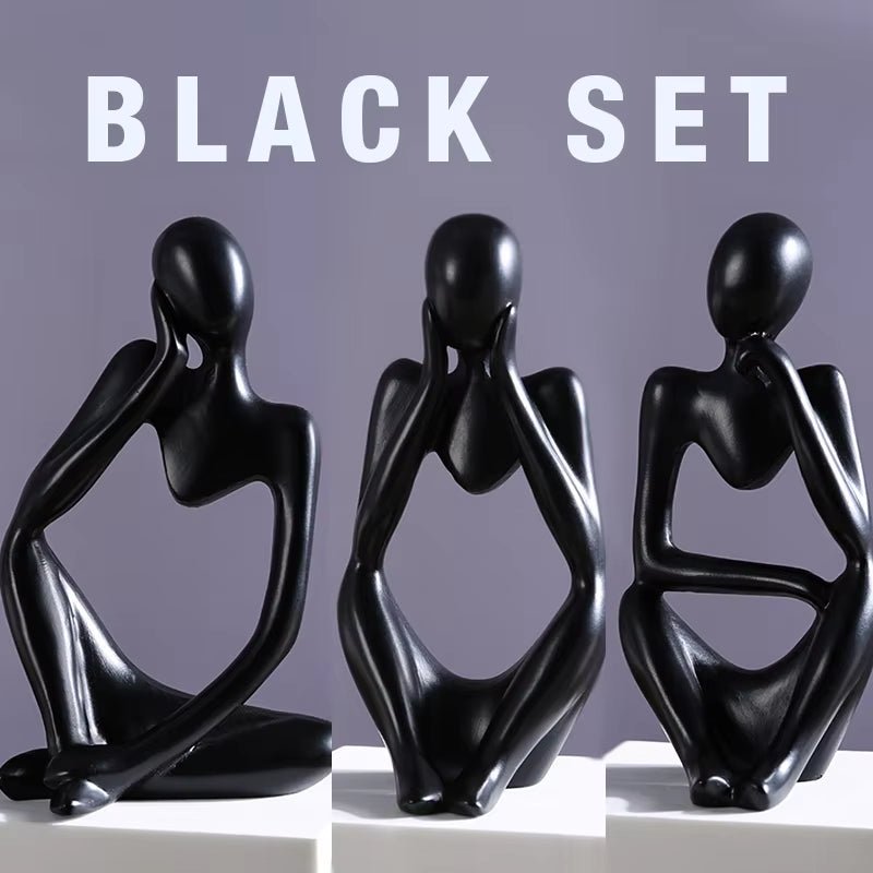 The Thinker Abstract Statue Set – Sand-Colored Yoga Figurine Sculptures for Nordic Living Room & Desk Decor
