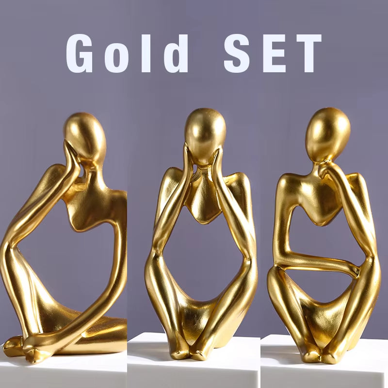 The Thinker Abstract Statue Set – Sand-Colored Yoga Figurine Sculptures for Nordic Living Room & Desk Decor