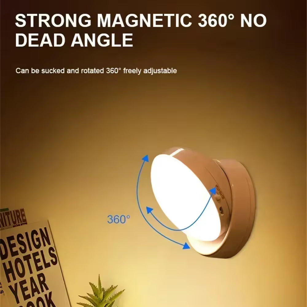 Rechargeable Wireless LED Night Lamp with Motion Sensor – 360° Rotating Magnetic Design for Kitchen, Bedroom, and Bedside Table