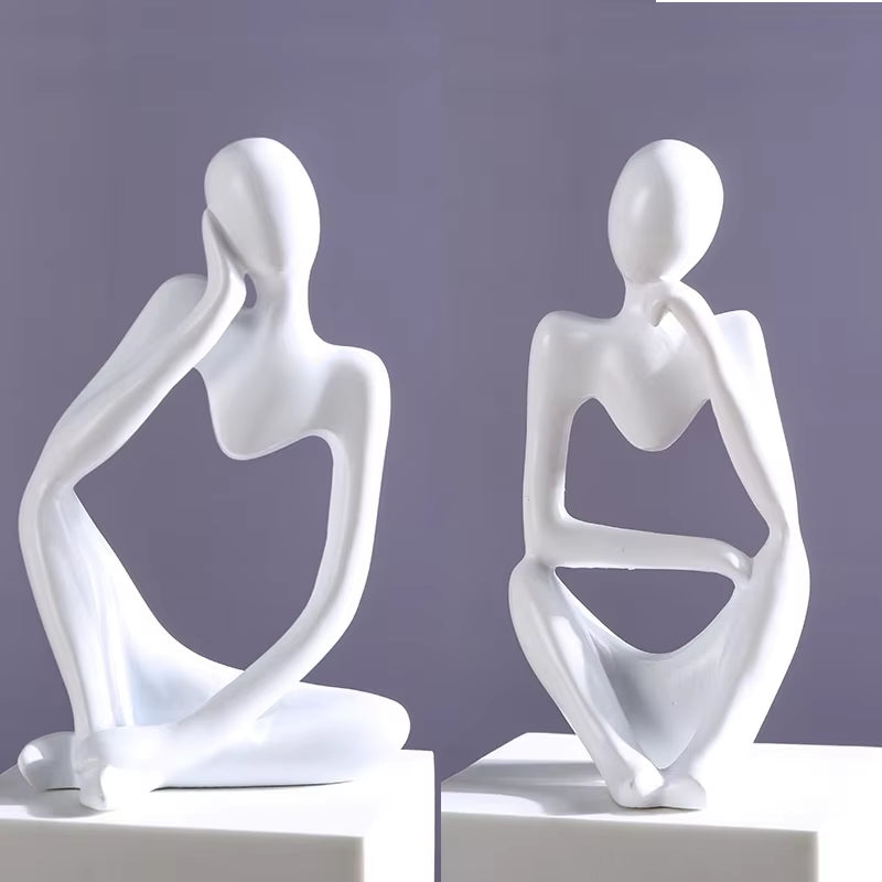The Thinker Abstract Statue Set – Sand-Colored Yoga Figurine Sculptures for Nordic Living Room & Desk Decor