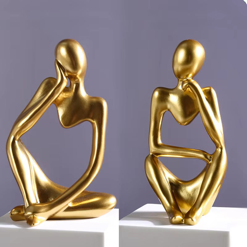 The Thinker Abstract Statue Set – Sand-Colored Yoga Figurine Sculptures for Nordic Living Room & Desk Decor