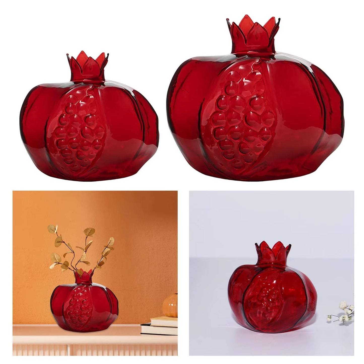 Pomegranate Glass Vase – Elegant Flower Pot for Wedding Tables and Living Room Décor
