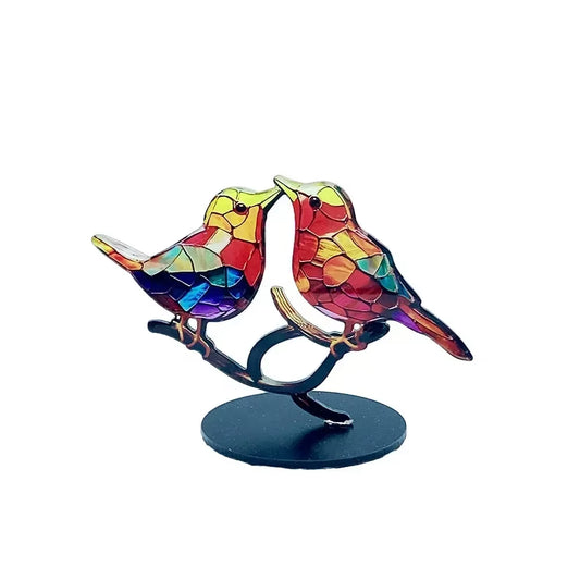 5/3/2Bird Desktop Stained Acrylic Birds Branch Desktop Ornaments Double Sided Multicolor Craft Statue Ornaments Decoration New