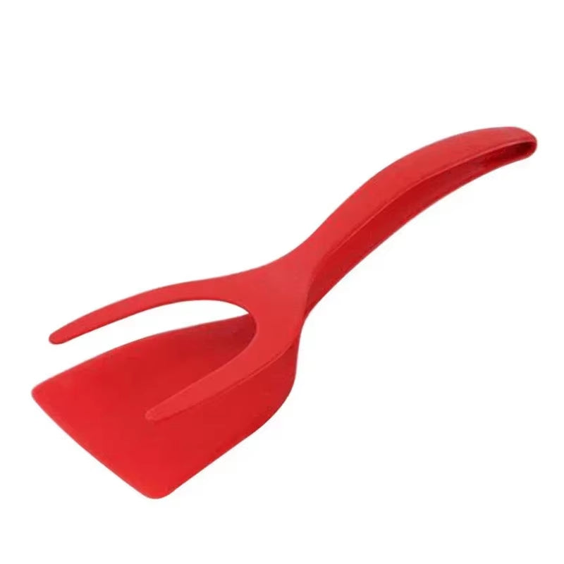 2-in-1 Nylon Grip Spatula Tongs - Versatile Egg, Steak, and Pancake Turner Clamp. Perfect Kitchen Accessory for Cooking and Serving.