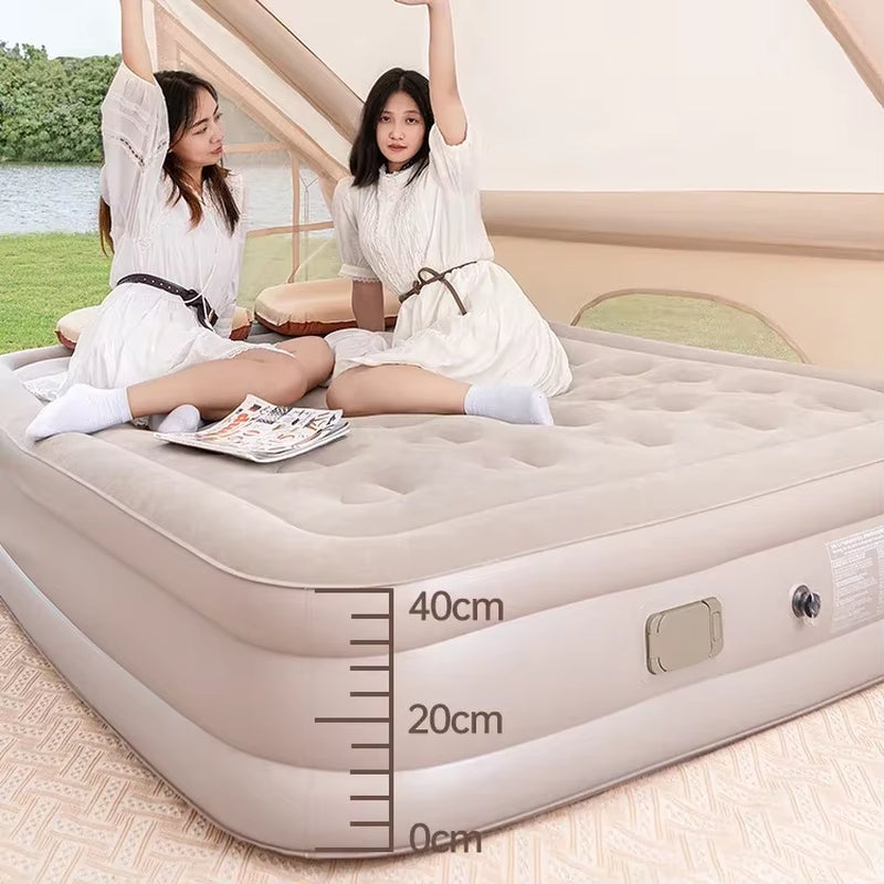 Queen Floor Mattress with Built-in Pump - Self-Inflating Double Mattress for Bedroom, Portable Trifold Design for Comfortable Sleep, Individual Use, and Versatile Furniture.