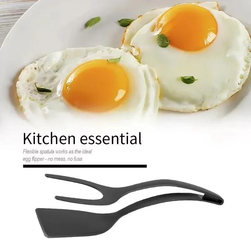 2-in-1 Nylon Grip Spatula Tongs - Versatile Egg, Steak, and Pancake Turner Clamp. Perfect Kitchen Accessory for Cooking and Serving.