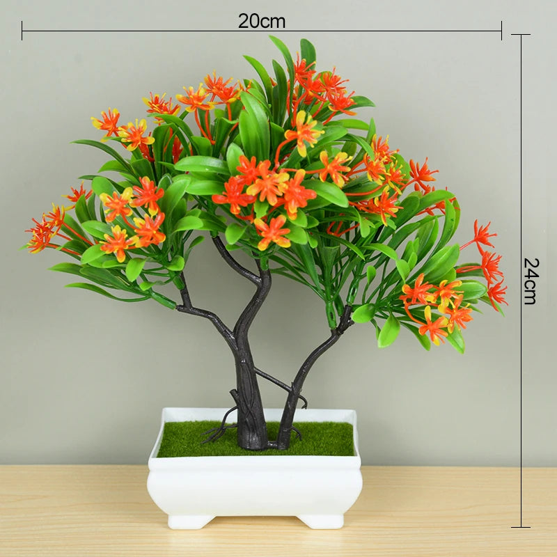 Artificial Bonsai Tree – Small Potted Fake Plant with Flowers for Home, Table, Hotel, and Garden Decoration