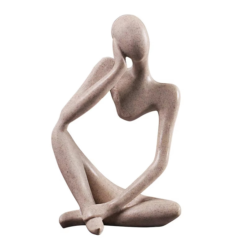 The Thinker Abstract Statue Set – Sand-Colored Yoga Figurine Sculptures for Nordic Living Room & Desk Decor