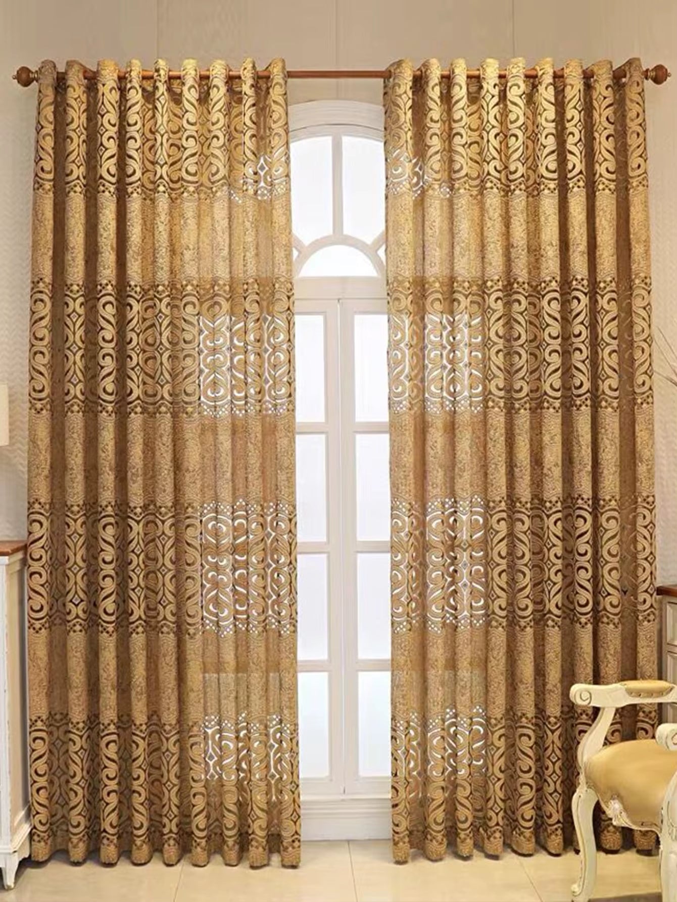  Khaki Eight-Character Hollow Perforated Curtains – Perfect for Living Room and Bedroom Décor