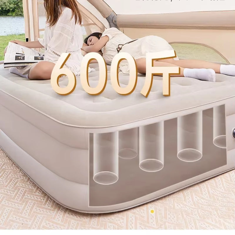 Queen Floor Mattress with Built-in Pump - Self-Inflating Double Mattress for Bedroom, Portable Trifold Design for Comfortable Sleep, Individual Use, and Versatile Furniture.