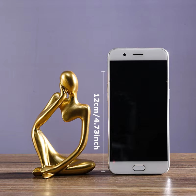 The Thinker Abstract Statue Set – Sand-Colored Yoga Figurine Sculptures for Nordic Living Room & Desk Decor