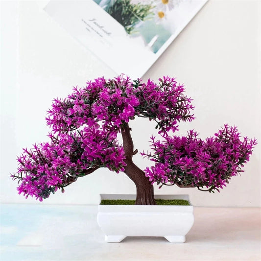 Artificial Bonsai Tree – Small Potted Fake Plant with Flowers for Home, Table, Hotel, and Garden Decoration