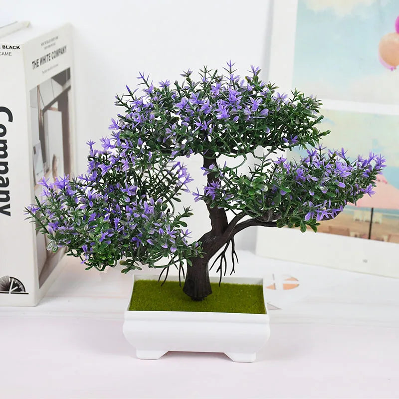 Artificial Bonsai Tree – Small Potted Fake Plant with Flowers for Home, Table, Hotel, and Garden Decoration