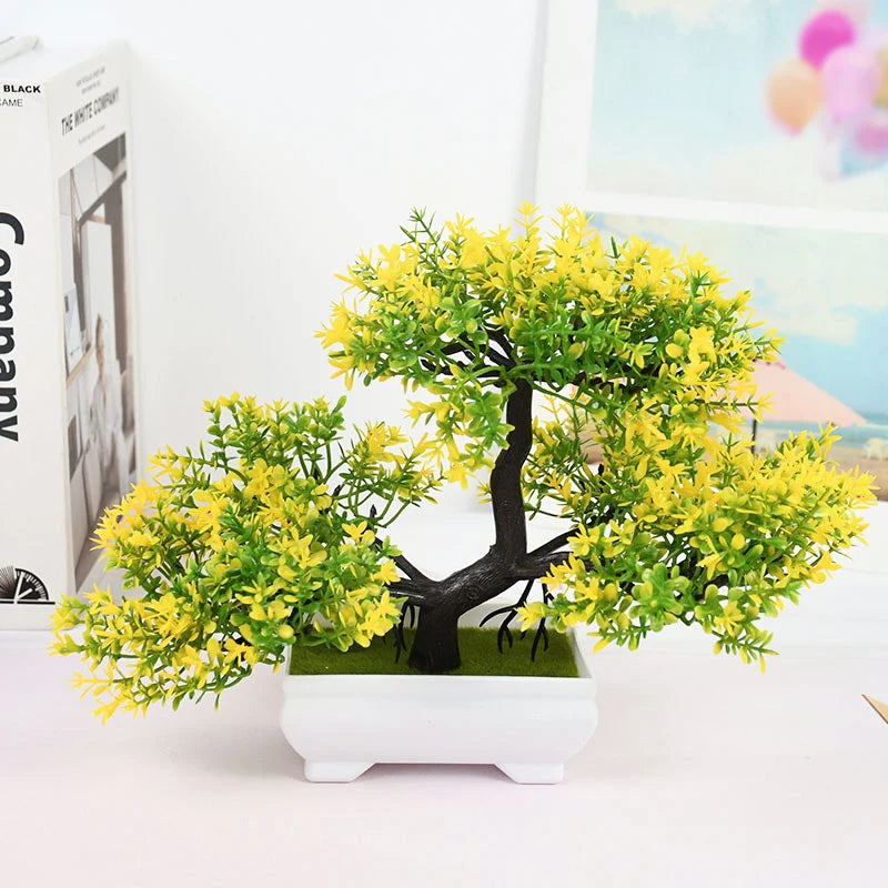 Artificial Bonsai Tree – Small Potted Fake Plant with Flowers for Home, Table, Hotel, and Garden Decoration