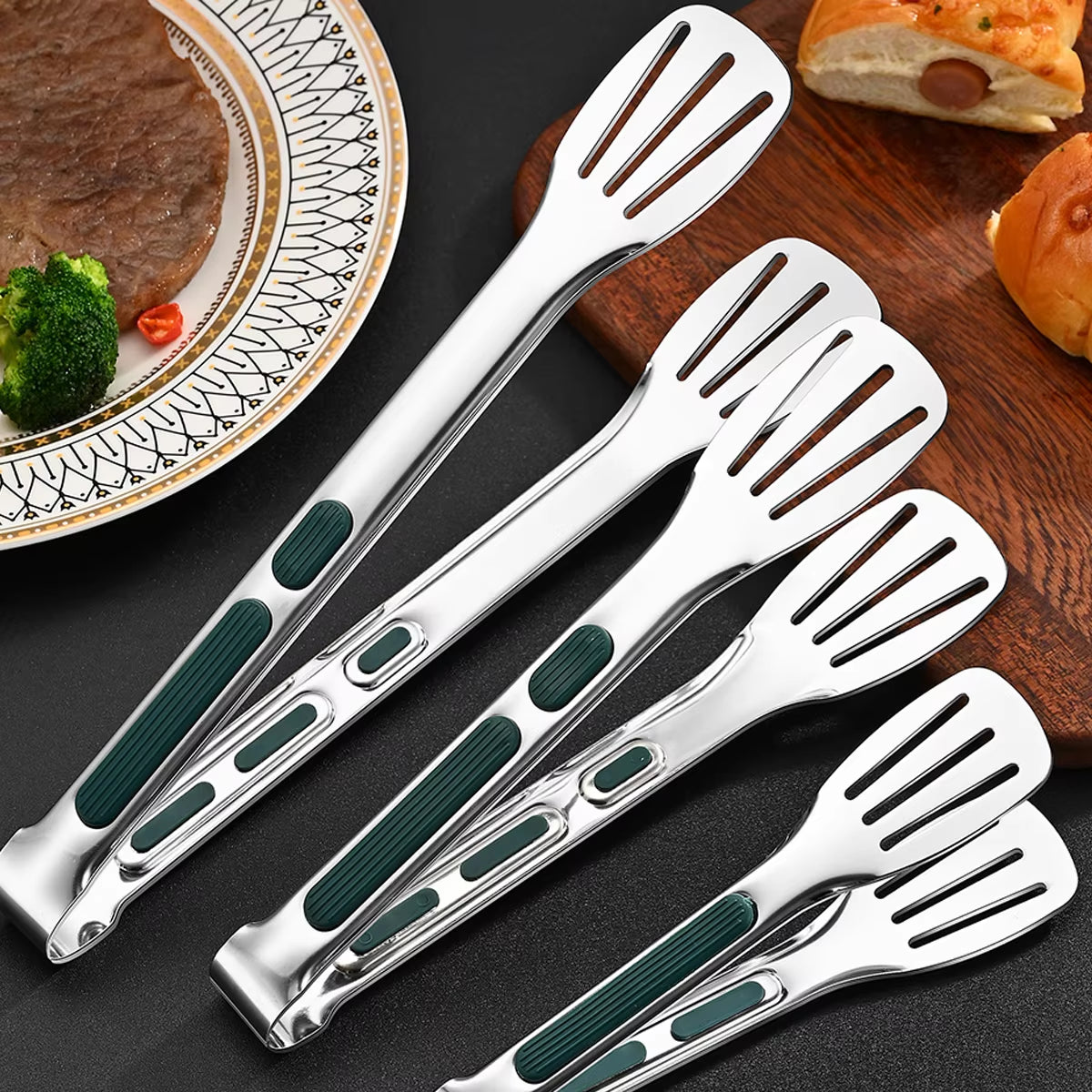 Stainless Steel Barbecue Tongs - Food Serving Clip for Meat, Salad, Steak, Chicken, Noodles, and More. Durable BBQ Cooking Tool and Kitchen Utensil.