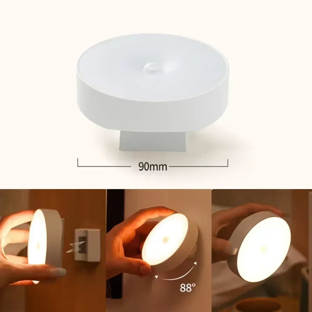  Rechargeable Wireless LED Night Lamp with Motion Sensor – 360° Rotating Magnetic Design for Kitchen, Bedroom, and Bedside Table