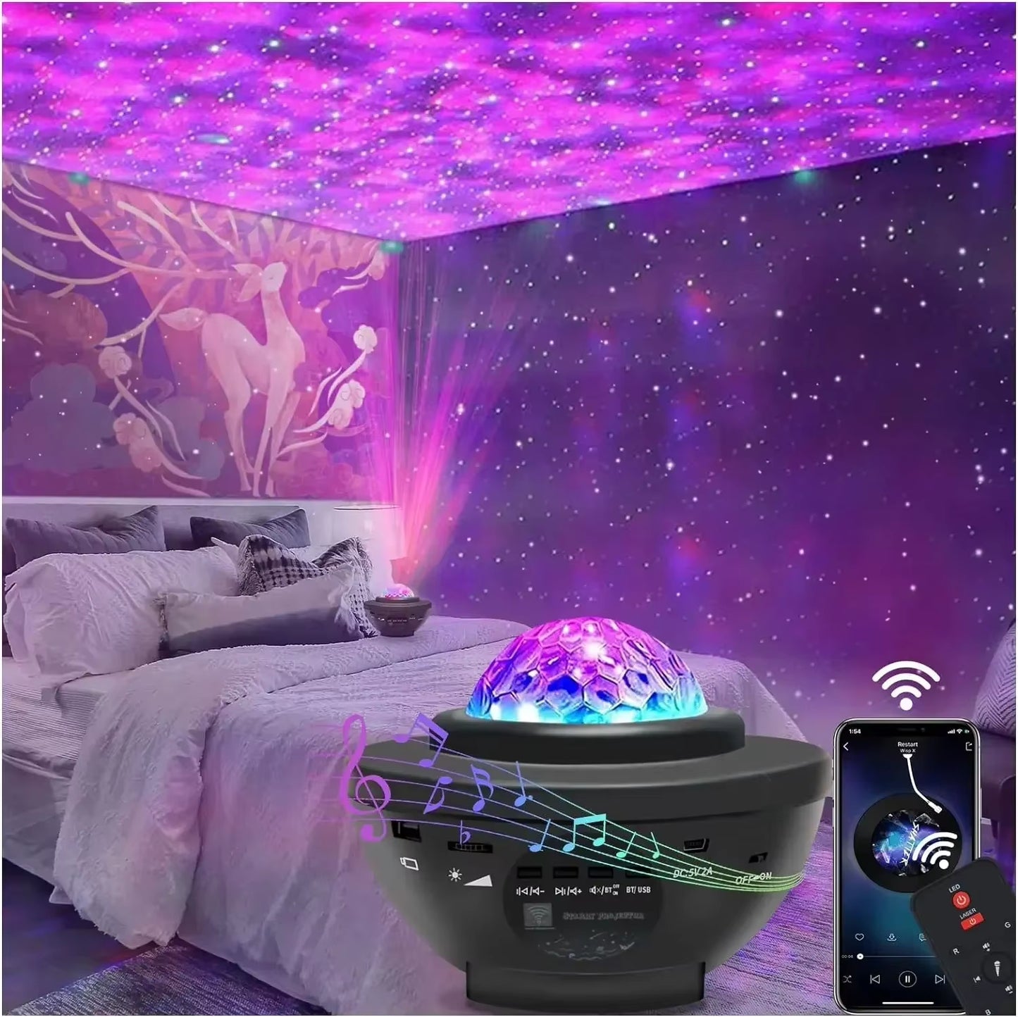 Galaxy Star Projector with Bluetooth Speakers – LED Night Light with Timer, Remote Control, and Room Décor for Bedrooms