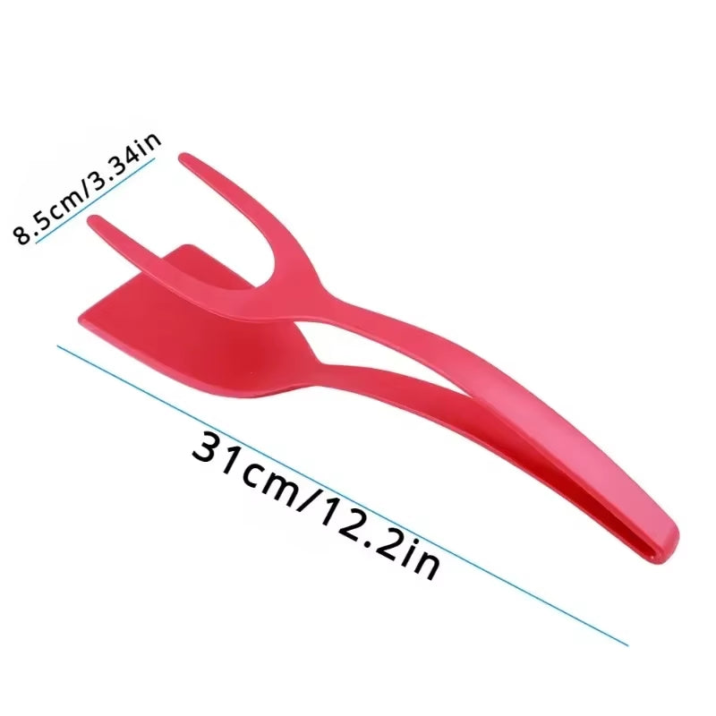 2-in-1 Nylon Grip Spatula Tongs - Versatile Egg, Steak, and Pancake Turner Clamp. Perfect Kitchen Accessory for Cooking and Serving.