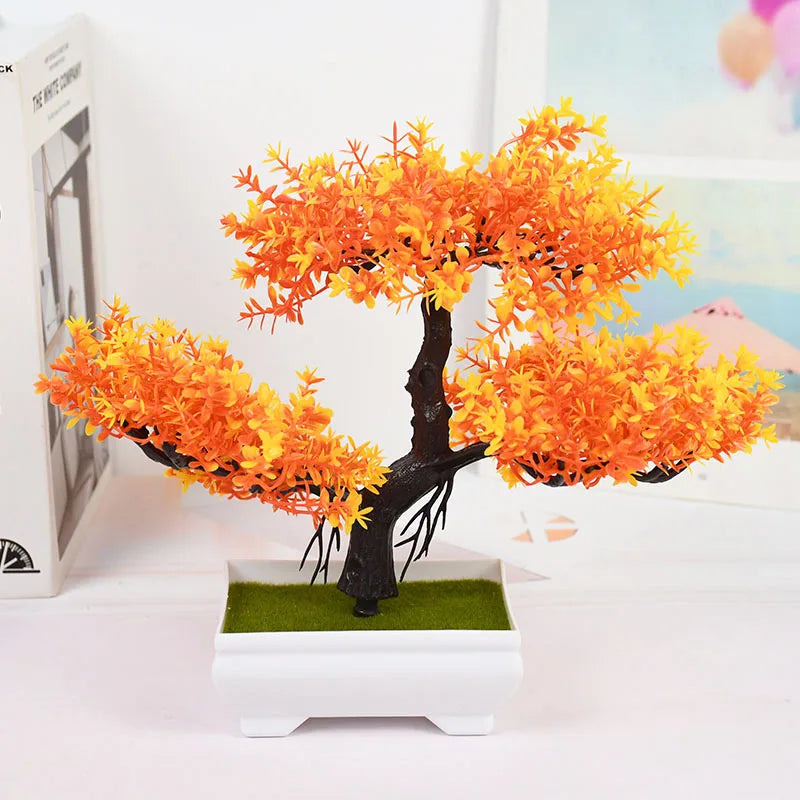 Artificial Bonsai Tree – Small Potted Fake Plant with Flowers for Home, Table, Hotel, and Garden Decoration