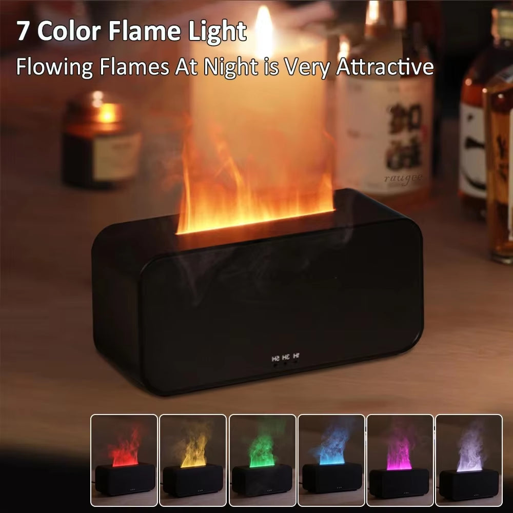  Ultrasonic Flame Humidifier with Fragrance Diffuser – Seven-Color Flame Effect and Atmosphere Lamp for Home Use