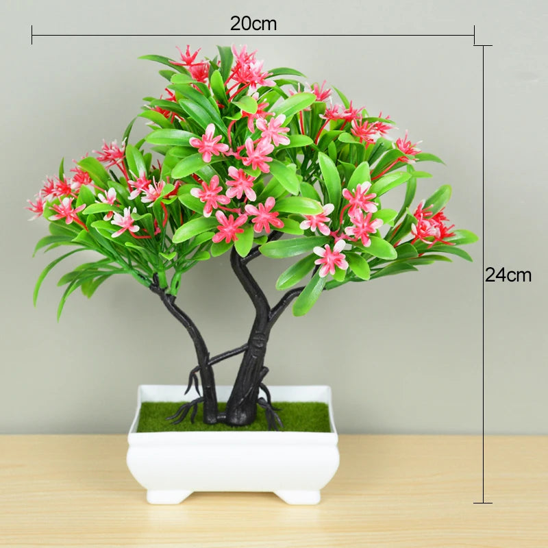 Artificial Bonsai Tree – Small Potted Fake Plant with Flowers for Home, Table, Hotel, and Garden Decoration