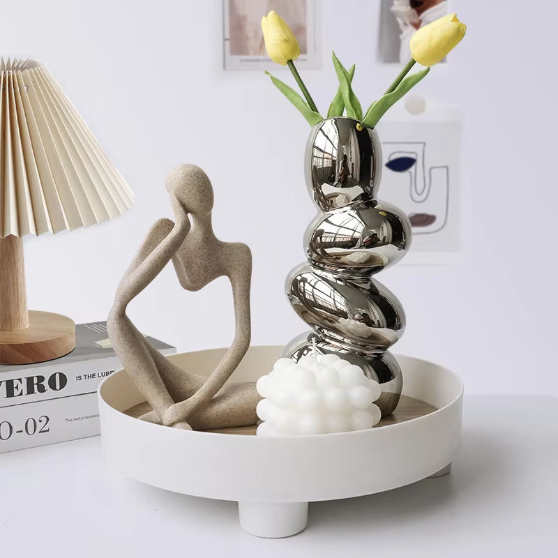 The Thinker Abstract Statue Set – Sand-Colored Yoga Figurine Sculptures for Nordic Living Room & Desk Decor