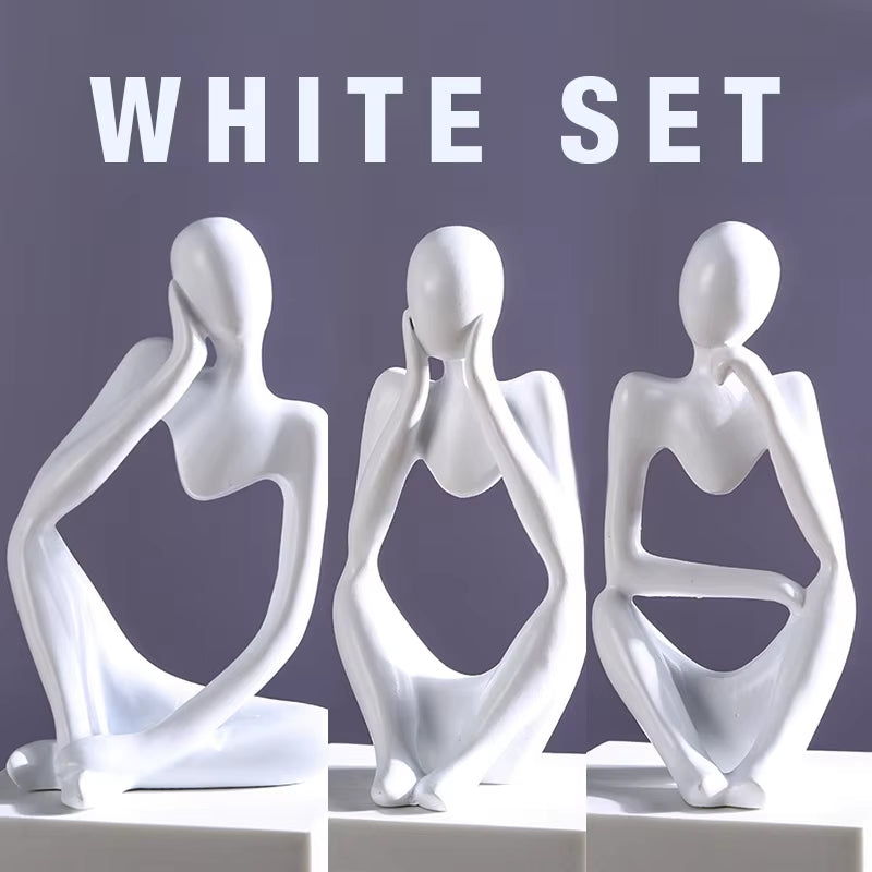 The Thinker Abstract Statue Set – Sand-Colored Yoga Figurine Sculptures for Nordic Living Room & Desk Decor