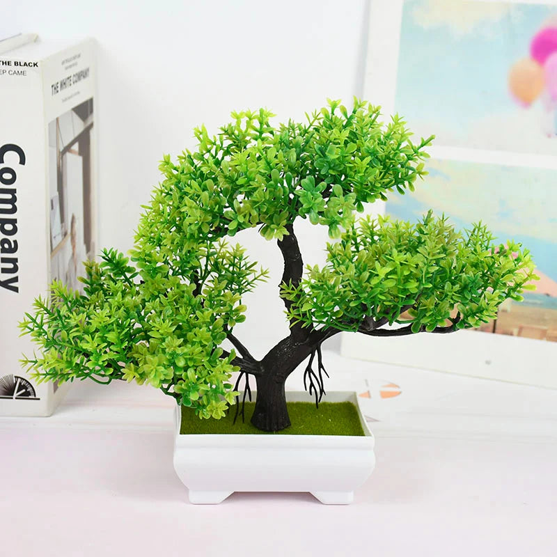 Artificial Bonsai Tree – Small Potted Fake Plant with Flowers for Home, Table, Hotel, and Garden Decoration