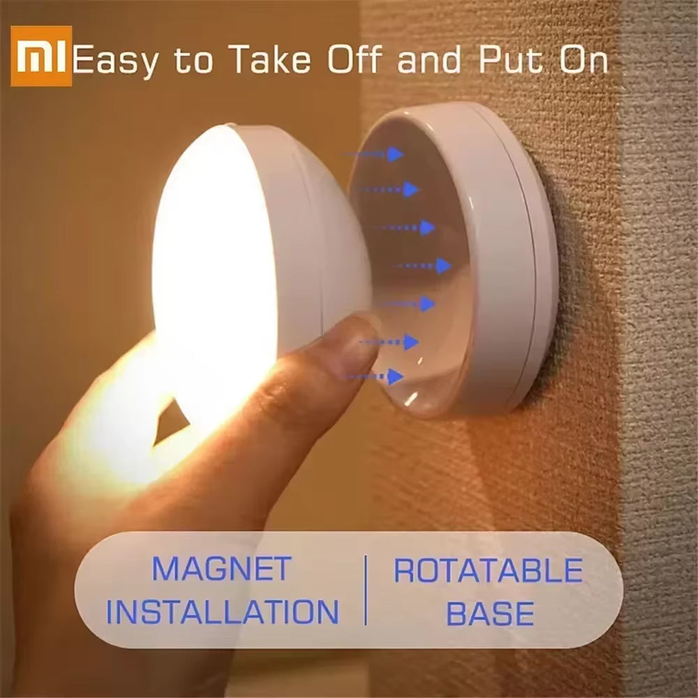  Rechargeable Wireless LED Night Lamp with Motion Sensor – 360° Rotating Magnetic Design for Kitchen, Bedroom, and Bedside Table