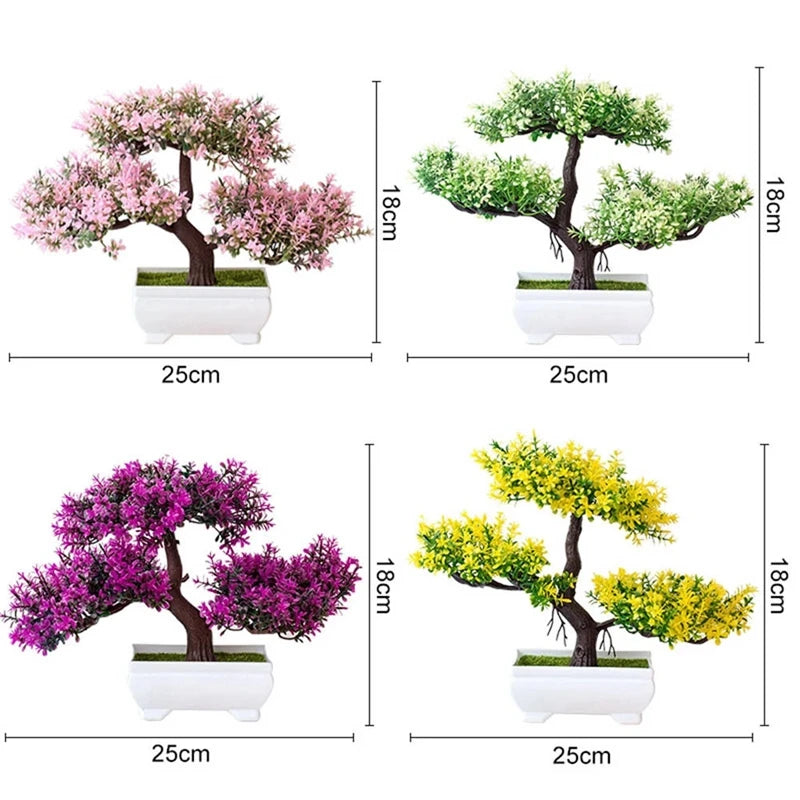 Artificial Bonsai Tree – Small Potted Fake Plant with Flowers for Home, Table, Hotel, and Garden Decoration