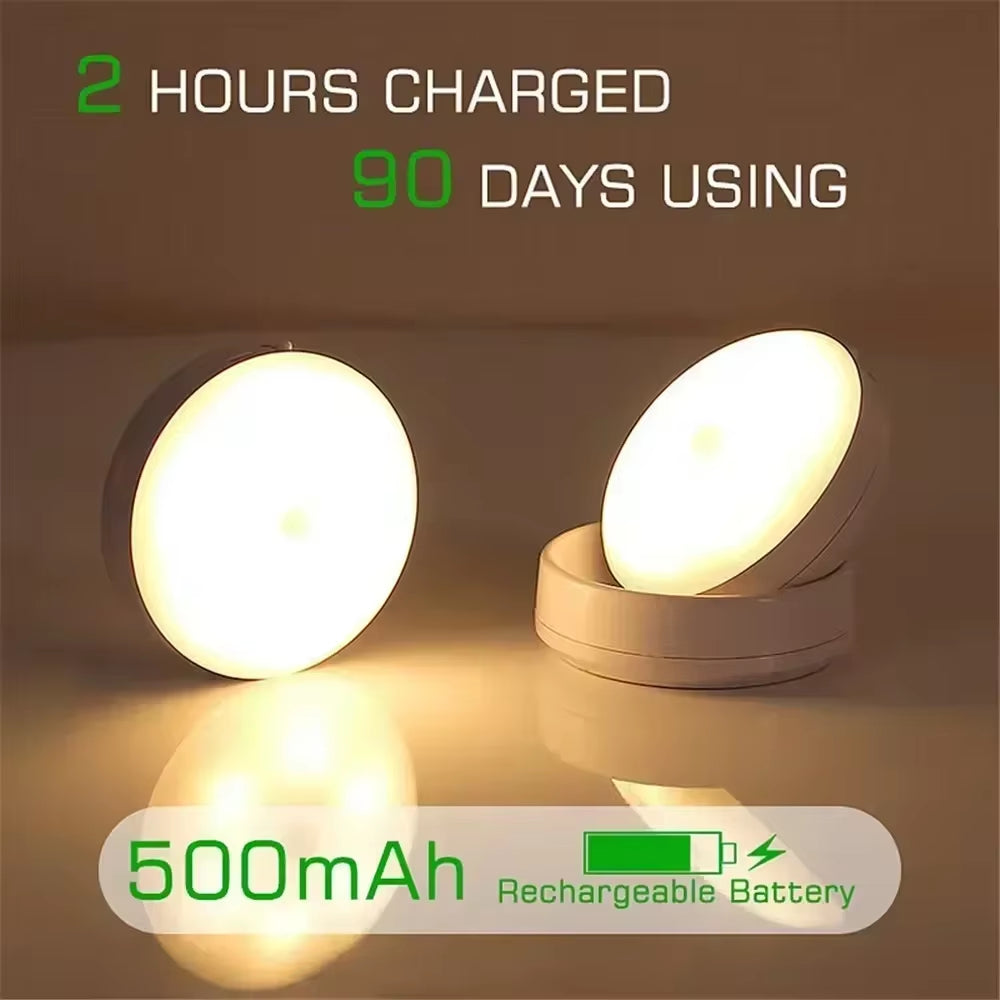  Rechargeable Wireless LED Night Lamp with Motion Sensor – 360° Rotating Magnetic Design for Kitchen, Bedroom, and Bedside Table