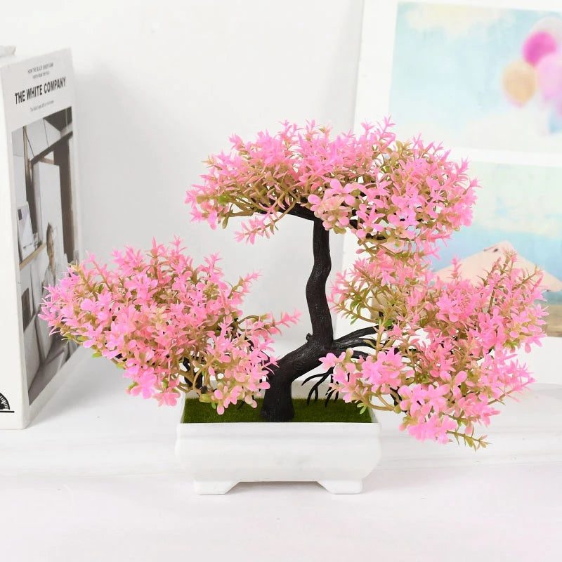 Artificial Bonsai Tree – Small Potted Fake Plant with Flowers for Home, Table, Hotel, and Garden Decoration