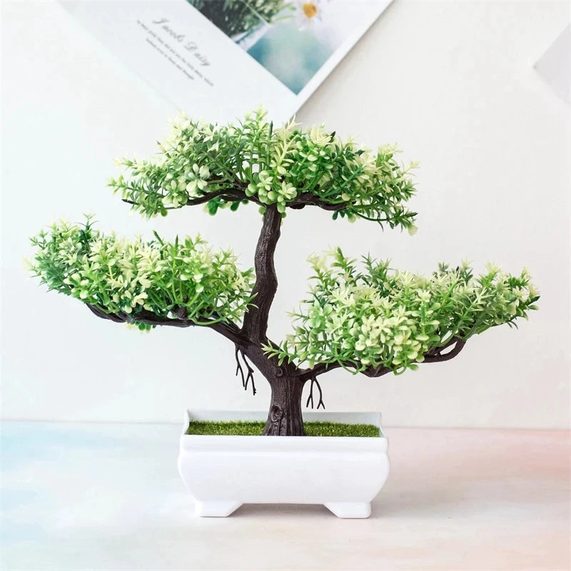 Artificial Bonsai Tree – Small Potted Fake Plant with Flowers for Home, Table, Hotel, and Garden Decoration